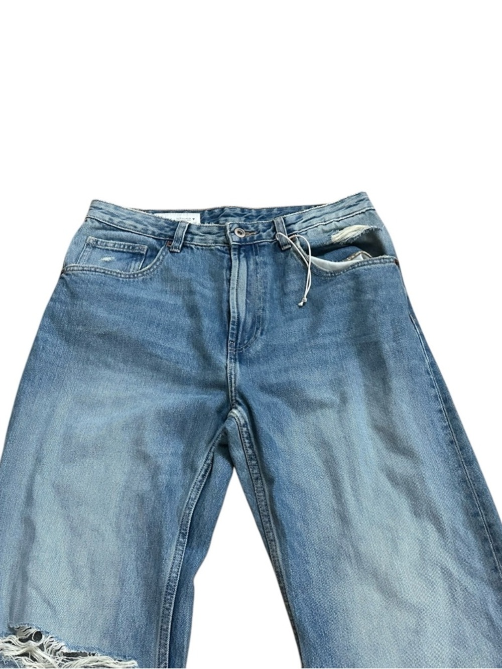 Zara The Boyfriend Ripped Mid-Rise Distressed Relaxed Jeans Sz 6 Waist 15 inches - Picture 4 of 16